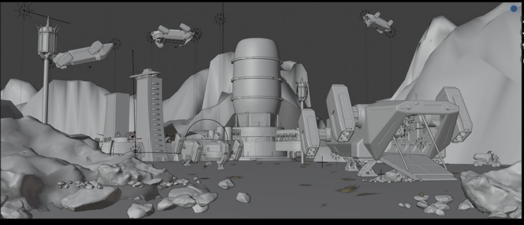 BLINK · Clay render: Establishing shot der Szene